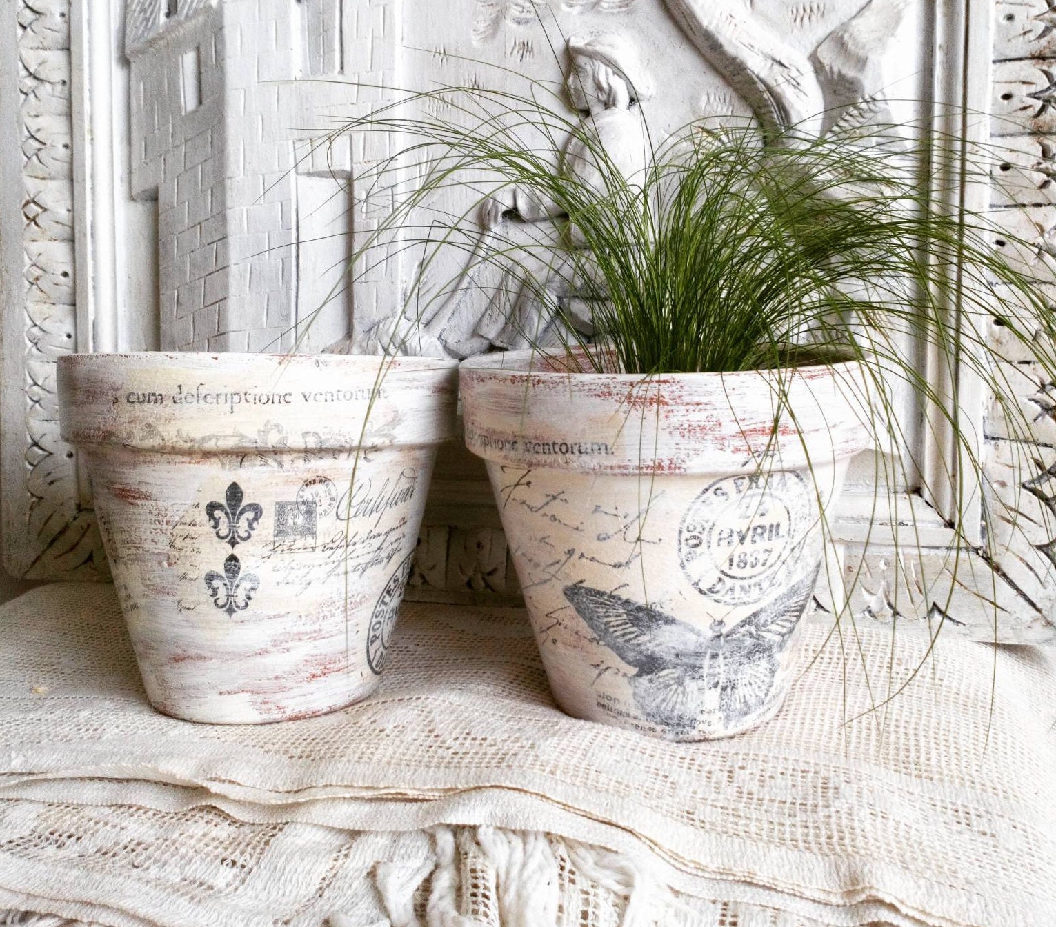 Paire de Pots Jardinière en Terre Cuite, Shabby Détresse Français Style Vintage, Cadeau Jardinier d'