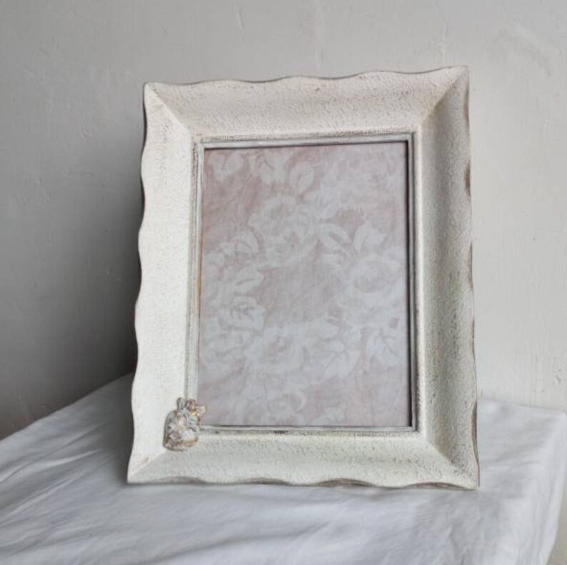 White Frame With Cherub And Heart Wedding Painted Wood Image 0