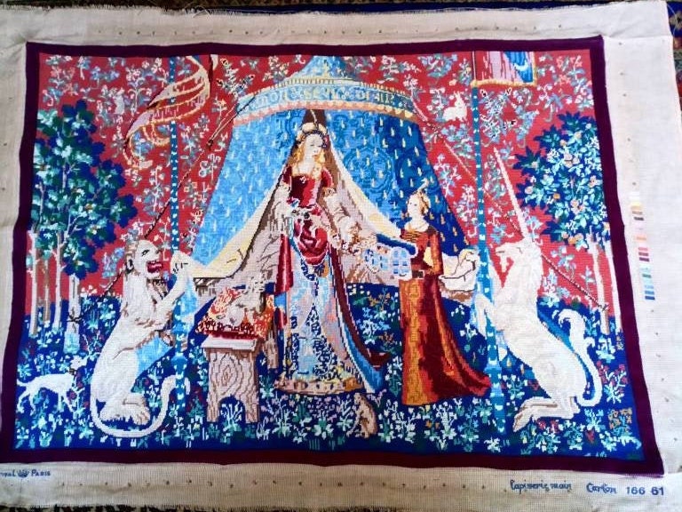 Grande Tapisserie Style Médiéval, Lady & Unicorn et Lion Textile Art