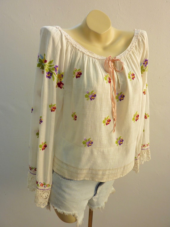Vintage 1930s 1940s Romanian Hand Embroidered Cro… - image 2