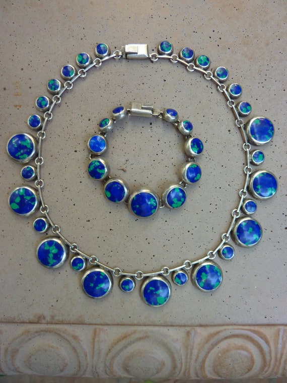 Vintage 1980s Mexico Blue Azurite Sterling Silver… - image 5