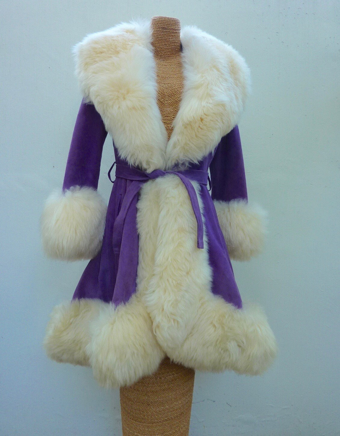 VINTAGE LILLI ANN Like New 1960s Penny Lane Fur Shearling Suede Leather Coat Jacket Lavender S M