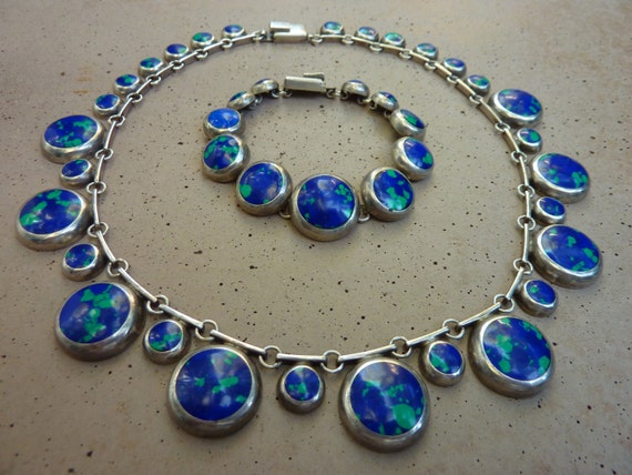 Vintage 1980s Mexico Blue Azurite Sterling Silver… - image 1