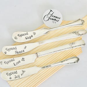 Hand Stamped Vintage Silver Plated Spreader Knife, Hostess Gift