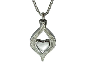 Diamond Heart Urn Pendant Necklace - Memorial Ash Keepsake - Cremation Jewellery