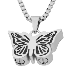 Dual Ashes Butterfly Urn Pendant Necklace - Memorial Ash Keepsake Jewellery - Personalised Engraved