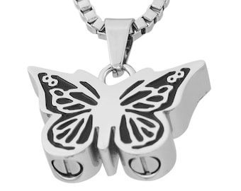 Dual Ashes Butterfly Urn Pendant Necklace - Memorial Ash Keepsake Jewellery - Personalised Engraved