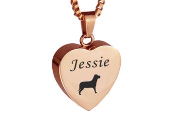 Personalised Dog Heart Rose Gold Pet Urn Pendant Necklace - Memorial Ash Keepsake Cremation Jewellery