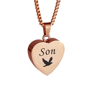 Son Dove Heart Rose Gold Urn Pendant Necklace - Memorial Ash Keepsake Cremation Jewellery