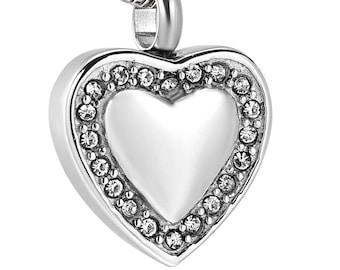 Crystal Heart Urn Pendant - Memorial Ash Keepsake Jewellery - Personalised Engraved