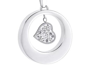 Silver Heart Charm Circle Pendant - Memorial Ash Keepsake - Cremation Jewellery - Personalised Engraved