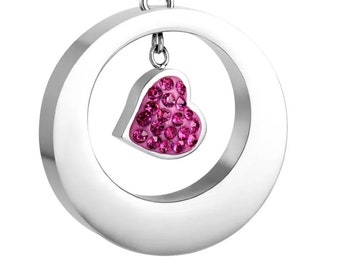 Pendentif Pink Heart Charm Circle - Memorial Ash Keepsake - Bijoux de crémation - Gravé personnalisé