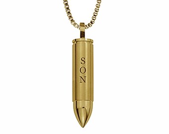 Son Bullet Gold Urn Pendant - Memorial Ash Keepsake Jewellery - Personnalisé Gravé