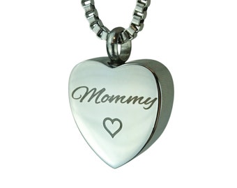 Mommy Heart Urn Pendant - Memorial Ash Cremation Keepsake - Personalised Engraved