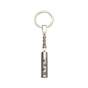 Paw Prints Cylinder Pet Cat Dog Urn Keyring - Memorial Ash Keepsake - Cremation Jewellery - Engraving Available