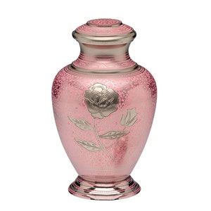 Large Pink & Silver Rose Patterned Urn for Adult Pet Dog Ashes Cremains Memorial