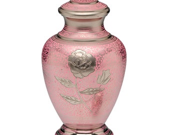 Large Pink & Silver Rose Patterned Urn for Adult Pet Dog Ashes Cremains Memorial