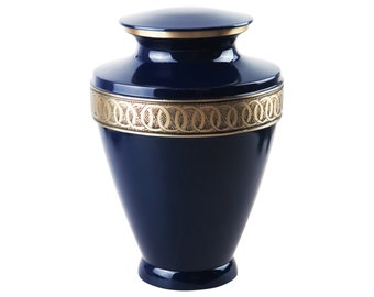 Large Brass Navy Blue and Gold Olympia Urn for Adult or Pet Dog Ashes Cremains Memorial