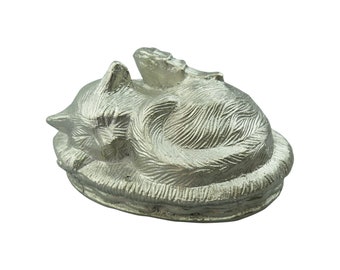 Silver Coloured Angel Cat Urn for Pet Ashes Cremation Memorial