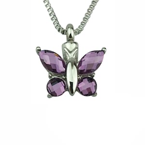 Purple Butterfly Urn Pendant - Memorial Ash Keepsake Jewellery - Personalised Engraved