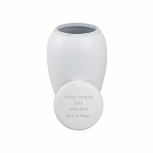 Large Aluminium White Urn with Optional Personalised Engraving - for Adult or Pet Dog Ashes Cremains Memorial