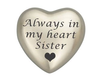 Always In My Heart Sister Silver Heart Urn Keepsake for Ashes Cremation