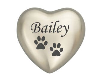 Personalised Pet Paw Silver Heart Urn Keepsake for Cat Dog Ashes Cremation