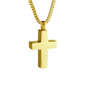 Gold Classic Cross Urn Pendant Necklace - Memorial Ash Keepsake - Cremation Jewellery