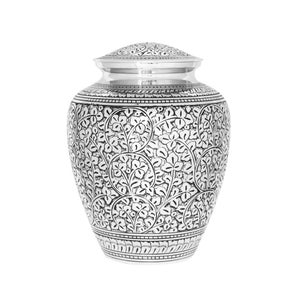 Large Silver Vintage Urn for Adult or Pet Ashes Cremains Memorial Funeral