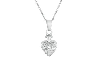 Sterling Silver Small Vintage Heart Cremation Memorial Ashes Keepsake Urn Pendant Necklace