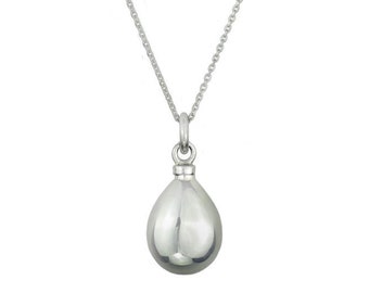 Sterling Silver Large Teardrop Cremation Ashes Urn Pendant Necklace Memorial Keepsake