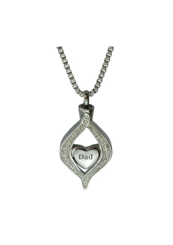 Diamond Dad Heart Urn Pendant Necklace Memorial Ash Keepsake