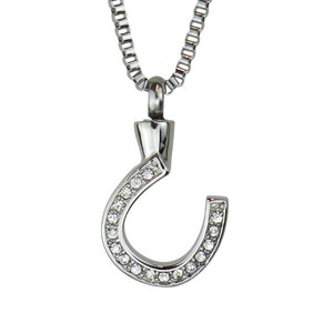 Horseshoe Crystal Urn Pendant Necklace - Cremation Jewellery Ashes Memorial Pendant Keepsake