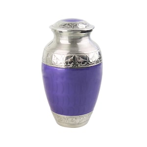 Large Silver with Purple Enamel Urn for Adult Pet Dog Ashes Funeral Cremains Memorial