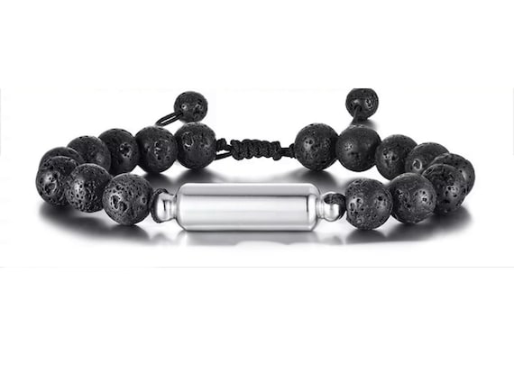Minicremation Leather & Lava Stone Cremation Bracelet – Adjustable Urn Bracelet For Ashes, Memorial Keepsake For Women & Men – Includes Filling Kit