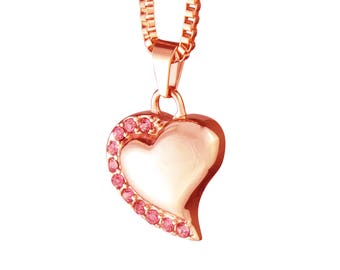 Rose Gold Heart with Pink Crystals Urn Pendant Necklace - Memorial Ash Cremation Jewellery