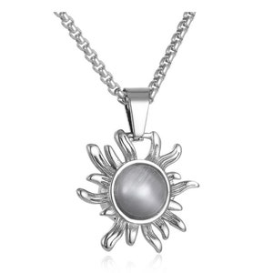 Grey Sun Cremation Urn Pendant - Memorial Ash Keepsake Jewellery - Personalised Engraved