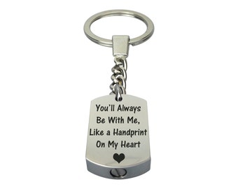 Handprint On My Heart Urn Keychain - Memorial Ash Keepsake Jewellery - Personalised Engraved