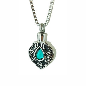 Celtic Green Crystal Urn Pendant Necklace - Memorial Ash Keepsake - Cremation Jewellery - Personalised Engraving!