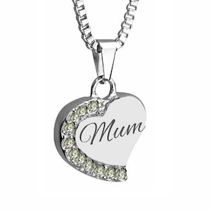 Mum Heart With Crystals Urn Necklace Pendant - Memorial Ash Keepsake - Cremation Jewellery