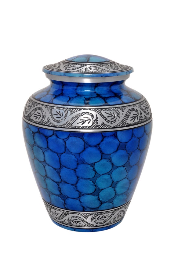 Large pet urn blue and white
