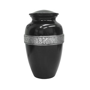 Large Aluminium Black & Silver Urn with Optional Personalised Engraving for Adult or Pet Dog Ashes Cremains Memorial