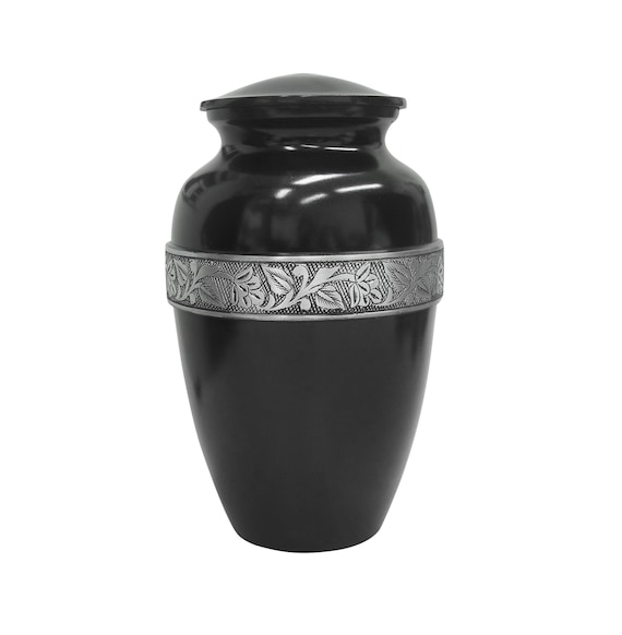 Large Aluminium Black & Silver Urn with Optional Personalised Engraving for Adult or Pet Dog Ashes Cremains Memorial