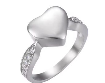 Ring voor crematie met kristallen hart, optionele personalisatie - Memorial Ash Keepsake Jewelry