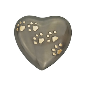 Golden Paw Prints on Pet Dog Cat Heart Urn Keepsake for Ashes Cremation Cremains