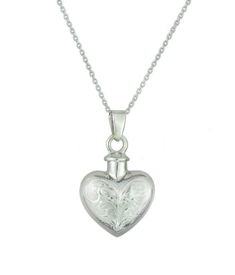 Sterling Silver Vintage Heart Cremation Memorial Ashes Keepsake Urn Pendant Necklace image 1