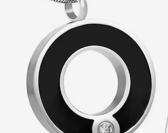 Black Crystal Circle Cremation Urn Pendant - Optional Personalisation - Memorial Ash Keepsake