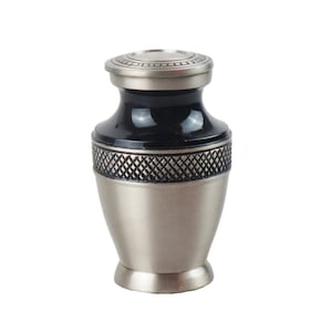 Miniature Black and Silver Olympia Keepsake Urn for Funeral Memorial Ashes Cremains with Optional Personalised Engraving