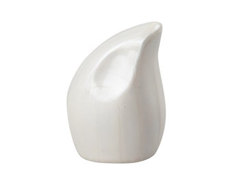 Miniature White Enamel Teardrop Keepsake Cremation Urn for Ashes Cremains Memorial - 3" Height