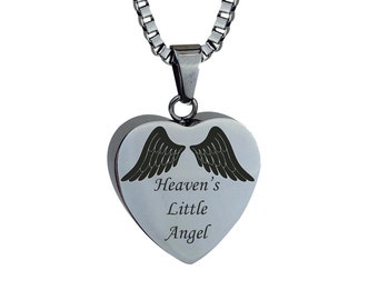 Little Angel Heart Urn Pendant - Memorial Ash Cremation Keepsake - Personalised Engraved